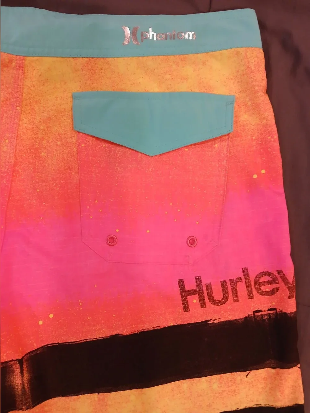 Hurley Neon Ombre Board Shorts - Pink Orange Yellow with Teal Trim Size 33